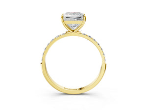 Yellow gold Princess Cut Diamond Pavé Band Solitaire Ring with Four-Prong Setting_81