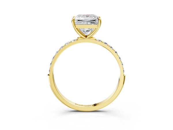 Yellow gold Princess Cut Diamond Pavé Band Solitaire Ring with Four-Prong Setting_87