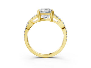 Yellow gold Princess Solitaire Twist Band with Pavé Setting and Four-Prong Setting_15