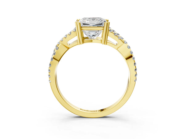 Yellow gold Princess Solitaire Twist Band with Pavé Setting and Four-Prong Setting_15
