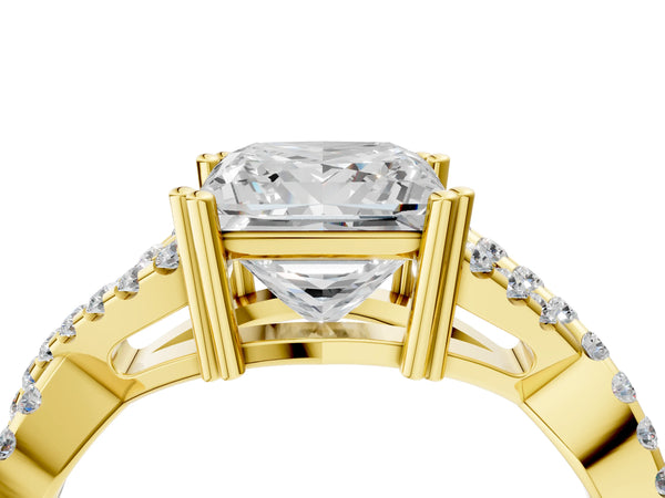 Yellow gold Princess Solitaire Twist Band with Pavé Setting and Four-Prong Setting_16