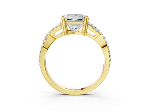 Yellow gold Princess Solitaire Twist Band with Pavé Setting and Four-Prong Setting_21