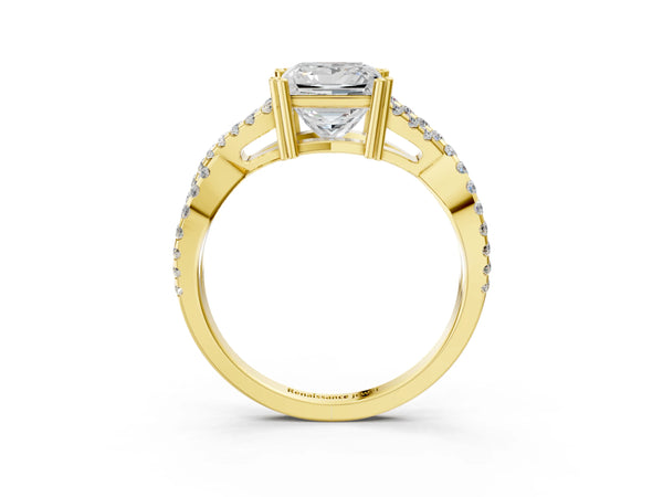 Yellow gold Princess Solitaire Twist Band with Pavé Setting and Four-Prong Setting_21
