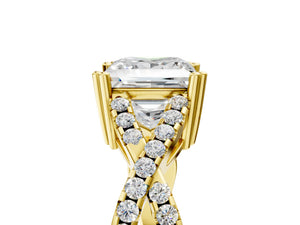 Yellow gold Princess Solitaire Twist Band with Pavé Setting and Four-Prong Setting_29
