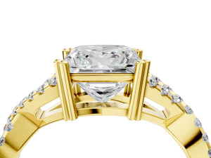 Yellow gold Princess Solitaire Twist Band with Pavé Setting and Four-Prong Setting_46