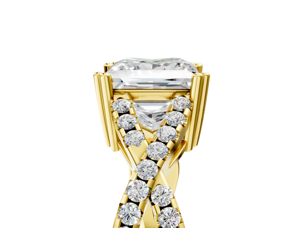 Yellow gold Princess Solitaire Twist Band with Pavé Setting and Four-Prong Setting_5