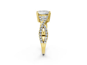 Yellow gold Princess Solitaire Twist Band with Pavé Setting and Four-Prong Setting_62