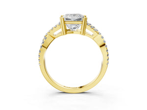 Yellow gold Princess Solitaire Twist Band with Pavé Setting and Four-Prong Setting_69