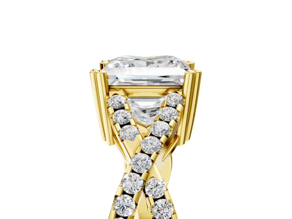 Yellow gold Princess Solitaire Twist Band with Pavé Setting and Four-Prong Setting_77