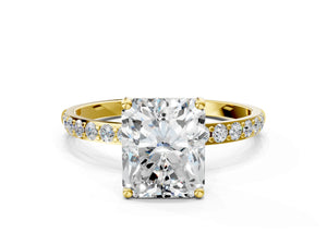 Yellow gold Radiant Cut Diamond Pavé Band Solitaire Ring with Four-Prong Setting_102