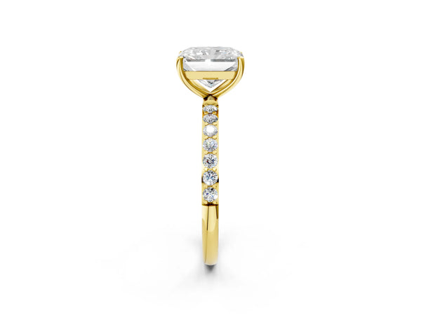 Yellow gold Radiant Cut Diamond Pavé Band Solitaire Ring with Four-Prong Setting_104