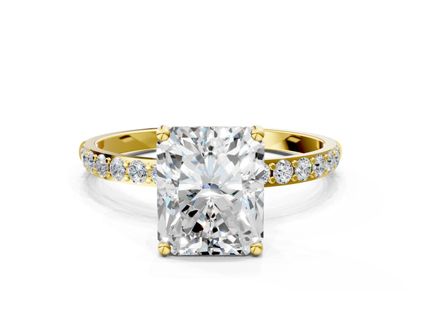 Yellow gold Radiant Cut Diamond Pavé Band Solitaire Ring with Four-Prong Setting_114