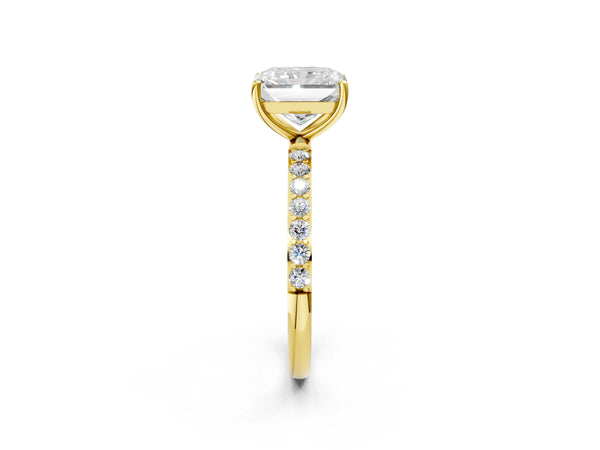 Yellow gold Radiant Cut Diamond Pavé Band Solitaire Ring with Four-Prong Setting_116