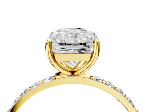 Yellow gold Radiant Cut Diamond Pavé Band Solitaire Ring with Four-Prong Setting_28