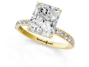 Yellow gold Radiant Cut Diamond Pavé Band Solitaire Ring with Four-Prong Setting_55