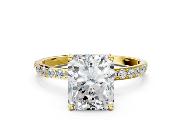 Yellow gold Radiant Cut Diamond Pavé Band Solitaire Ring with Four-Prong Setting_84