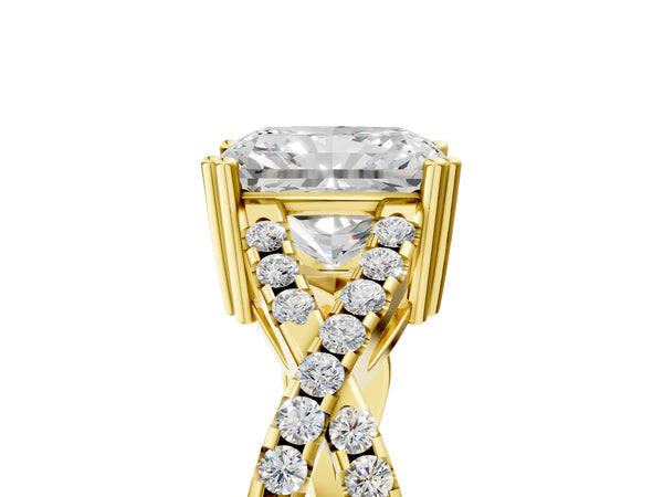 Yellow gold Radiant Solitaire Twist Band with Pavé Setting and Four-Prong Setting_101