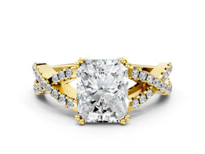Yellow gold Radiant Solitaire Twist Band with Pavé Setting and Four-Prong Setting_12