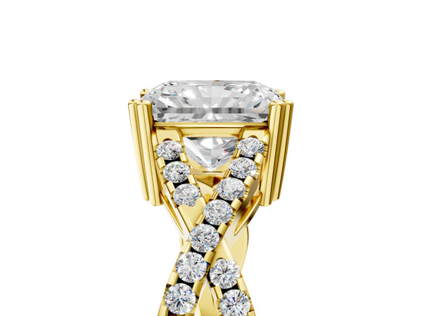 Yellow gold Radiant Solitaire Twist Band with Pavé Setting and Four-Prong Setting_17
