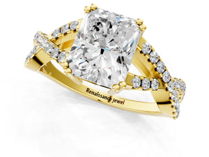 Yellow gold Radiant Solitaire Twist Band with Pavé Setting and Four-Prong Setting_25