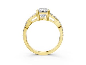 Yellow gold Radiant Solitaire Twist Band with Pavé Setting and Four-Prong Setting_33