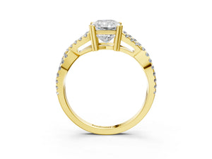 Yellow gold Radiant Solitaire Twist Band with Pavé Setting and Four-Prong Setting_39