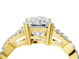 Yellow gold Radiant Solitaire Twist Band with Pavé Setting and Four-Prong Setting_40
