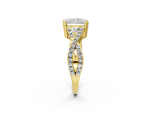 Yellow gold Radiant Solitaire Twist Band with Pavé Setting and Four-Prong Setting_44