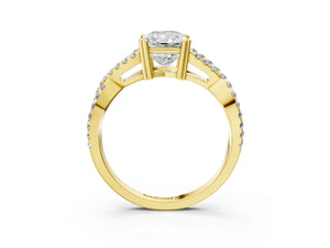 Yellow gold Radiant Solitaire Twist Band with Pavé Setting and Four-Prong Setting_45