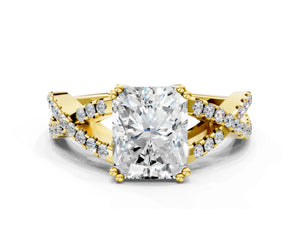 Yellow gold Radiant Solitaire Twist Band with Pavé Setting and Four-Prong Setting_78