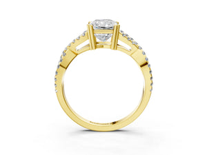 Yellow gold Radiant Solitaire Twist Band with Pavé Setting and Four-Prong Setting_81