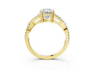 Yellow gold Radiant Solitaire Twist Band with Pavé Setting and Four-Prong Setting_87