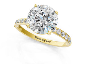 Yellow gold Round Cut Diamond Pavé Band Solitaire Ring with Four-Prong Setting_19