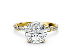 Yellow gold Round Cut Diamond Pavé Band Solitaire Ring with Four-Prong Setting_30