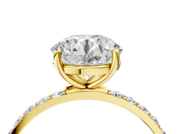 Yellow gold Round Cut Diamond Pavé Band Solitaire Ring with Four-Prong Setting_34