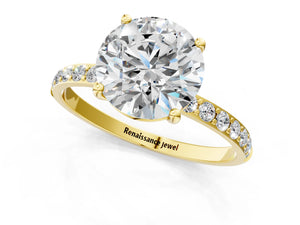 Yellow gold Round Cut Diamond Pavé Band Solitaire Ring with Four-Prong Setting_43