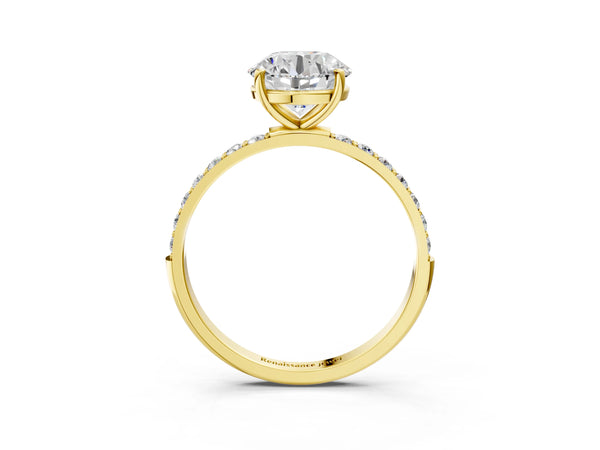 Yellow gold Round Cut Diamond Pavé Band Solitaire Ring with Four-Prong Setting_51