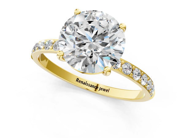 Yellow gold Round Cut Diamond Pavé Band Solitaire Ring with Four-Prong Setting_55