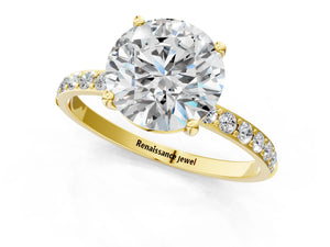 Yellow gold Round Cut Diamond Pavé Band Solitaire Ring with Four-Prong Setting_61