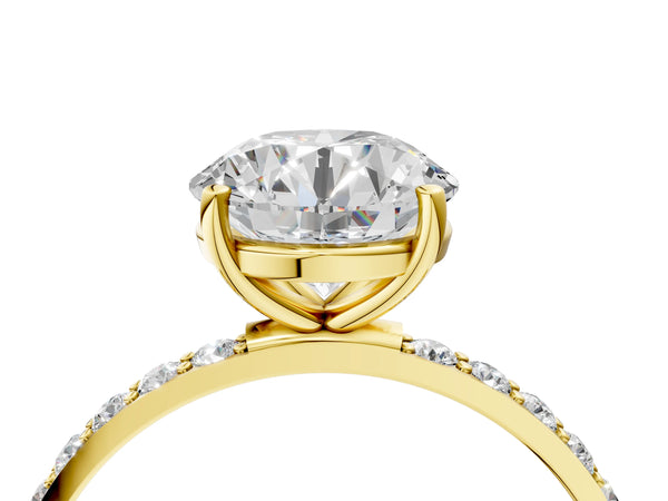 Yellow gold Round Cut Diamond Pavé Band Solitaire Ring with Four-Prong Setting_70