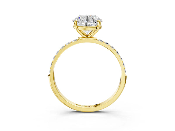 Yellow gold Round Cut Diamond Pavé Band Solitaire Ring with Four-Prong Setting_81