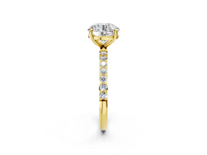 Yellow gold Round Cut Diamond Pavé Band Solitaire Ring with Four-Prong Setting_92