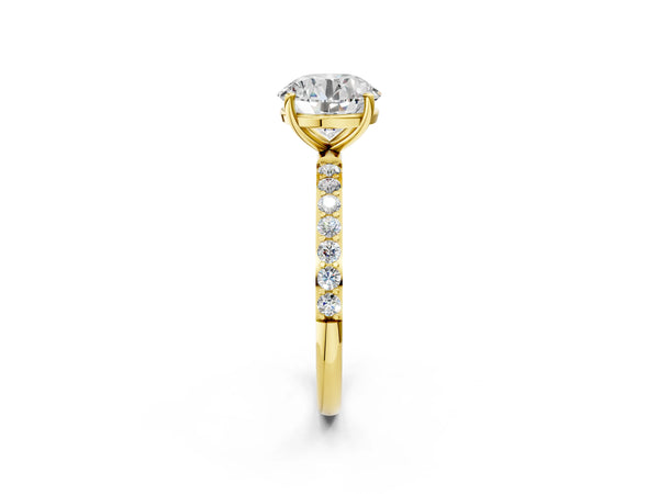 Yellow gold Round Cut Diamond Pavé Band Solitaire Ring with Four-Prong Setting_92