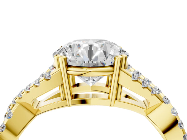 Yellow gold Round Solitaire Twist Band with Pavé Setting and Four-Prong Setting_22
