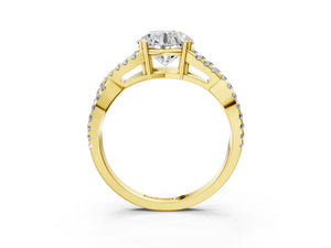 Yellow gold Round Solitaire Twist Band with Pavé Setting and Four-Prong Setting_27