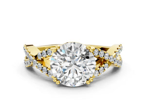 Yellow gold Round Solitaire Twist Band with Pavé Setting and Four-Prong Setting_30
