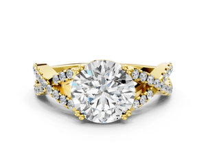 Yellow gold Round Solitaire Twist Band with Pavé Setting and Four-Prong Setting_36