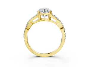 Yellow gold Round Solitaire Twist Band with Pavé Setting and Four-Prong Setting_3
