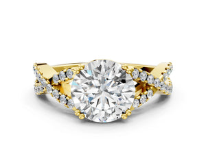 Yellow gold Round Solitaire Twist Band with Pavé Setting and Four-Prong Setting_42