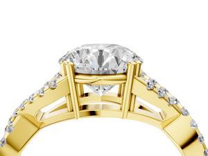 Yellow gold Round Solitaire Twist Band with Pavé Setting and Four-Prong Setting_46
